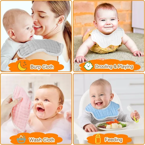 Vista 6 de Accmor Muslin Baby Bibs Baby Bandana Drool Bibs for Unisex Boys Girls, Cotton Baby Drool Bibs for Teething Drooling
