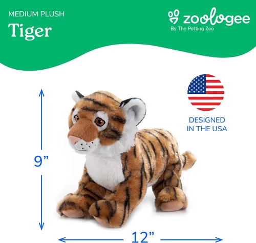Vista 3 de The Petting Zoo Peluche de tigre, regalos para niños, animales de vida silvestre Earth Keeperz, juguete de peluche de tigre a rayas Zoologee, 12