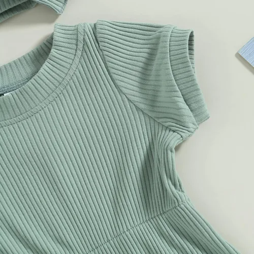 Vista 27 de Traje de verano para niña pequeña, de manga corta, acanalado, overol liso, pantalones cortos, ropa para recién nacidos