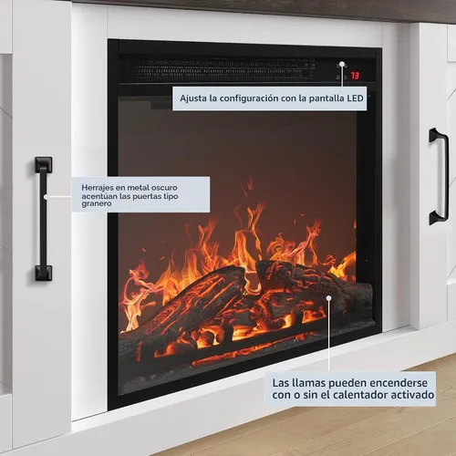 Vista 5 de BELLEZE Moderno soporte de TV de 58" estilo granja con calefactor eléctrico de chimenea de 18" y centro de entretenimiento multimedia para TV