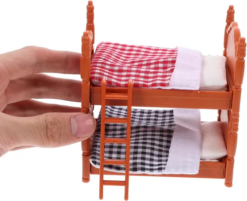 Vista 7 de Cama de casa de muñecas en miniatura, litera de madera para muñecas, casa de muñecas de simulación, accesorios de litera en miniatura, juego