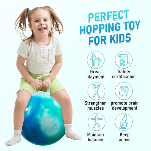 Vista 4 de U&C Planet Hoppity - Bola inflable de 18 pulgadas con asa para niños de 3 a 6 años Hoppity Hop Sit and Bounce Jumping Hopping con bomba y caja