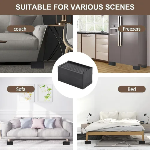 Vista 5 de Elevadores de muebles ajustables resistentes, elevadores de cama a 1.5, 3 y 4 pulgadas, paquete de 8, elevadores de escritorio para sofá, cama
