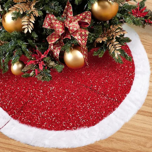 Vista 8 de Surblue Falda de árbol de Navidad de 48 pulgadas de profundidad, faldas de árbol gruesas de felpa para decoración de Navidad, adornos de árbol