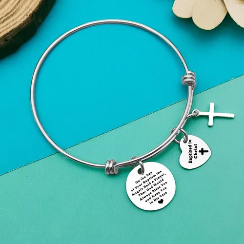 Vista 6 de Pulsera de bautismo, regalo de bautismo para ella, regalo religioso cristiano para mujeres, regalo bautizado, regalo de primera comunión, brazalete