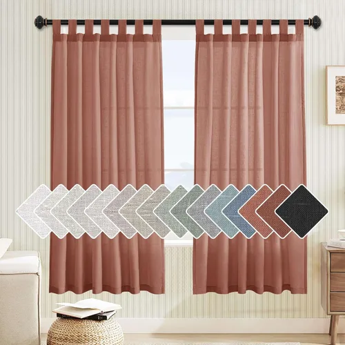 Vista 8 de Cortinas de lino para sala de estar, decoración para el hogar, con pestaña superior, privacidad añadida, ahorro de energía, filtro de luz