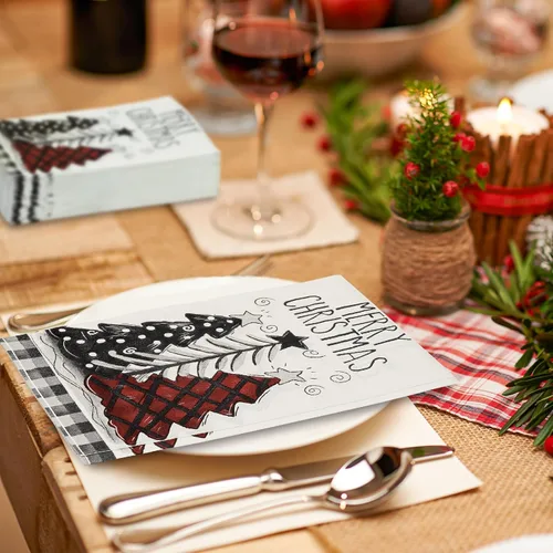 Vista 6 de AnyDesign 100 hojas de servilletas de Navidad para invitados, árbol de Navidad, servilletas de papel desechables, servilletas decorativas para baño