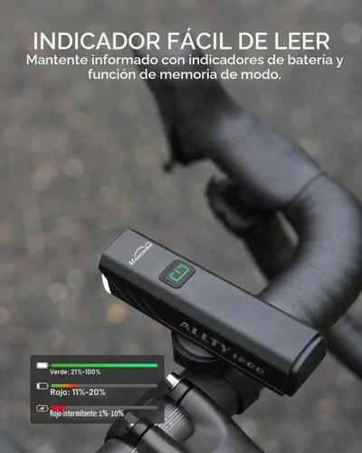 Vista 5 de Luz de bicicleta ALLTY 1200 con FFR Lightsync para carretera y MTB