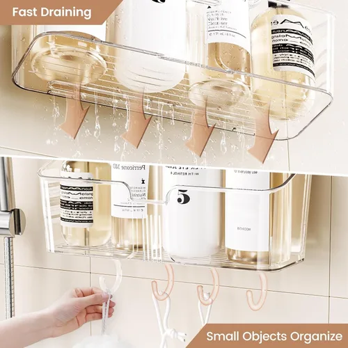 Vista 5 de LUXEAR Organizador de ducha con ventosa transparente – organizador de ducha + jabonera+soporte para cepillo de dientes – 1 segundo instalación sin