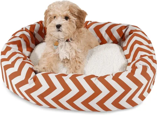 Vista 17 de Cama para perro de 24 pulgadas, color negro Chevron Sherpa Bagel
