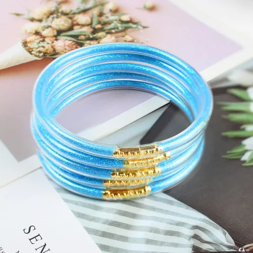 Vista 5 de Pulseras de purpurina con relleno de gelatina, ligeras y lindas pulseras de silicona, los mejores regalos para mujeres y niñas, cumpleaños, día