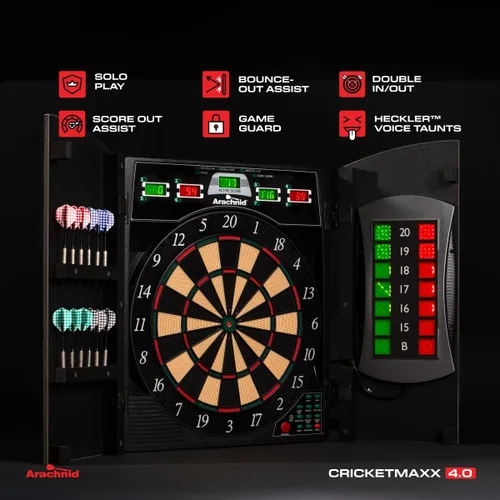 Vista 5 de Arachnid Cricket Maxx 4.0 - Juego de tablero de dardos electrónico, color negro