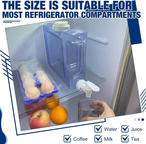 Vista 3 de Botella dispensadora de agua para nevera con espita a prueba de fugas y mango práctico, dispensador de bebidas de plástico reutilizable, jarra