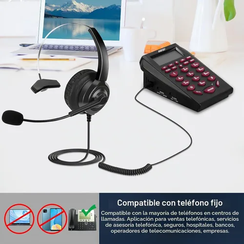Vista 5 de AGPtek teléfono auricular monoaural, con cable, cancelación del ruido, centro de llamadas, manos libre y micrófono de karaoke inalámbrico portátil