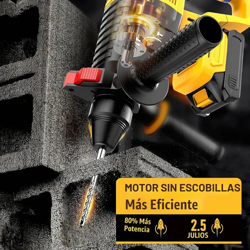 Vista 2 de Taladro de Martillo Giratorio Inalámbrico SDS Compatible con Batería Dewalt 20V (SIN Batería) Motor Sin Escobillas, Embrague de Seguridad, 4