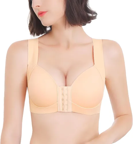 Vista 4 de FallSweet Sujetador con cierre frontal para mujer, push up sin aros, sin costuras, cómodo brassiere Gris