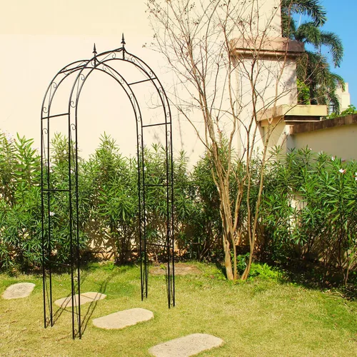 Vista 9 de Arco de jardín, 94.5 pulgadas de alto x 47.2 pulgadas de ancho, cenador de jardín para varias plantas trepadoras, arco de hierro decorativo