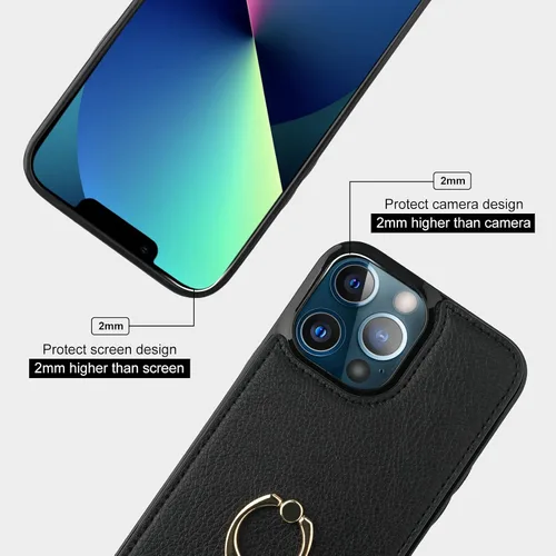 Vista 8 de Folosu Funda compatible con iPhone 13 Pro Max con soporte para tarjetas, rotación de 360°, soporte de anillo de dedo con función atril, protección