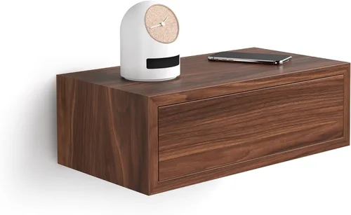 Vista 12 de Mobili Fiver, Mesita de Noche Flotante Riccardo, Madera de Fresno Negra, Fabricado en Italia