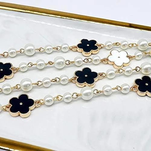 Vista 4 de Fashion Jewelry Collar largo, chic, de trébol, con perlas de imitación, para novia