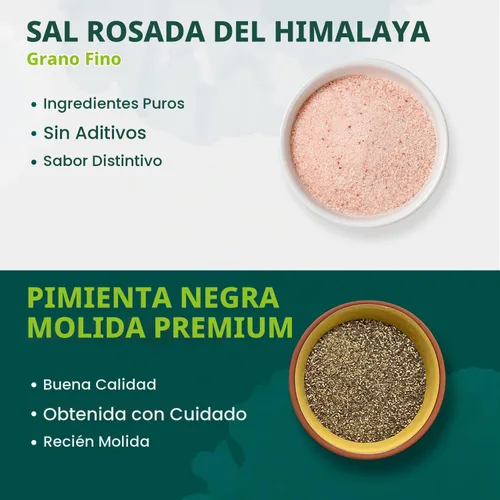 Vista 4 de Soeos Sal rosa de 39 onzas + pimienta negra molida de 18 onzas, grano fino
