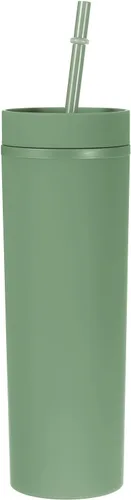 Vista 10 de uxcell Vaso delgado con tapas y pajitas, vaso delgado de 16 onzas color negro mate a granel, vaso acrílico pastel reutilizable, vaso de plástico