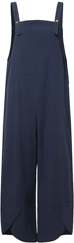 Vista 5 de Lingjiazi Overol de algodón y lino ajustable para mujer, sin mangas, holgado, con bolsillos