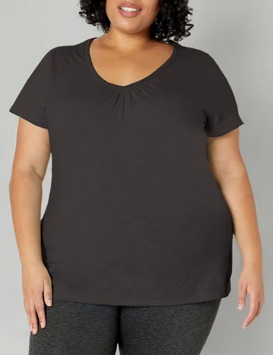 Vista 7 de Just My Size, playera con cuello en V fruncido y mangas cortas, para mujer Negro