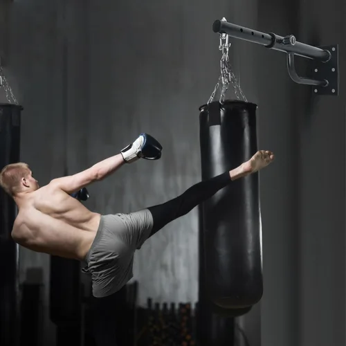Vista 5 de Soporte de pared para bolsa pesada: Percha ajustable para saco de boxeo con rotación de 360 grados, soporte para bolsa de boxeo resistente