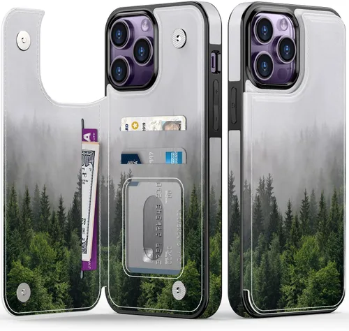 Vista 56 de LETO para iPhone 15 Pro Funda tipo cartera - Tapa tipo folio con patada - Diseños de moda - Tarjetero - Funda protectora para mujeres y niñas - 6.1