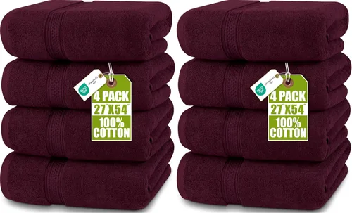 Vista 19 de Toallas de baño de algodón de lujo de 700 GSM (4 unidades, 27 x 54 pulgadas) por Utopia, Beige Premium Lightweight Ring Spun Cotton Towels