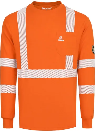 Vista 10 de BOCOMAL Men's FR Shirts Hi-Vis Reflective Flame Resistant Safety Crew Tee Camiseta negra/Hi Vis