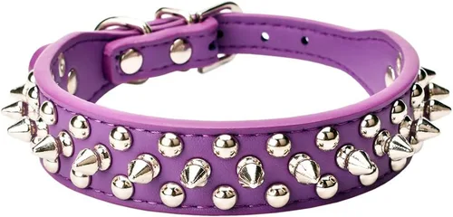 Vista 22 de Collar ajustable de piel sintética con remaches de clavos para gatos, cachorros y perros.