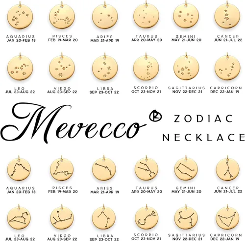 Vista 5 de Mevecco - Collar de oro, disco de moneda, zodiaco, 12 constelaciones, estrella conectada, grabado con horóscopo, colgante de astrología, cadena