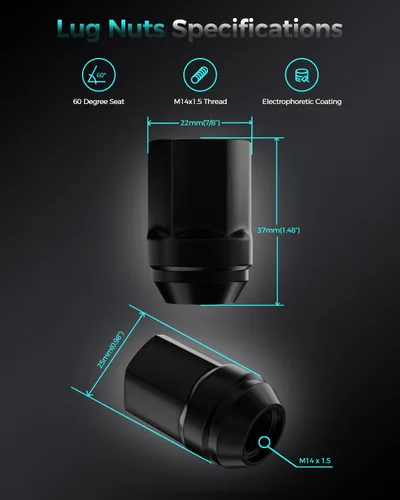 Vista 2 de 24 piezas de tuercas de rueda M14x1.5 negras estilo OEM de fábrica de repuesto para 2005-2019 Chrysler 300, 2011-2017 Dodge Durango, ruedas