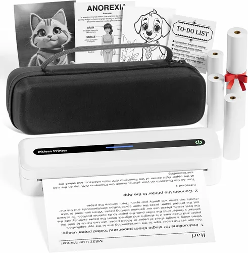 Vista 11 de Itari M832 - Impresoras portátiles inalámbricas para viajes, 8.5 x 11, color negro 300dpi Inkless Small Bluetooth Compact Mobile for Home Use