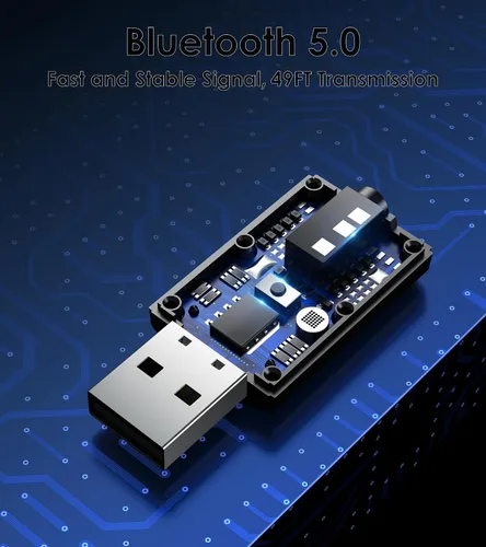 Vista 7 de Tsnam Adaptador USB Bluetooth para Coche, Transmisor Receptor Bluetooth Conectar y Usar, Adaptador de Audio Inalámbrico AUX de 3.5mm para TV