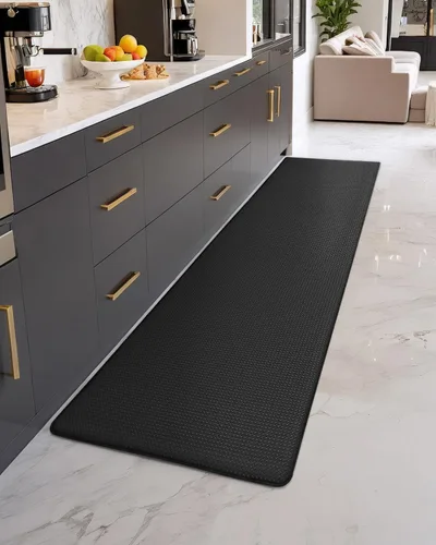 Vista 8 de Color&Geometry - Alfombra antifatiga acolchada para la cocina, para el piso - 17"x79", larga, fácil de limpiar, a prueba de agua y aceite Negro