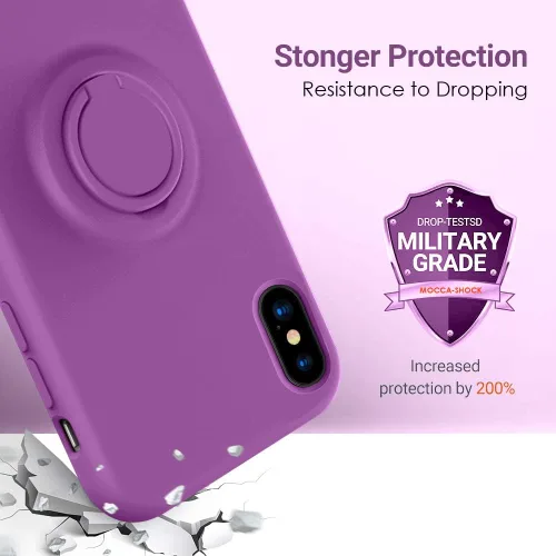 Vista 5 de MOCCA - Funda protectora de silicona con soporte, antiarañazos, de cuerpo completo y a prueba de golpes para iPhone XS/X de 5.8 pulgadas, morado
