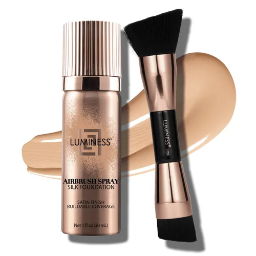Vista 13 de LUMINESS Kit de aerosol de maquillaje con brocha de aire y brocha suave de seda – Base de maquillaje de cobertura total y brocha de doble cara
