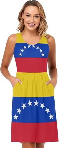 Vista 3 de Vnurnrn Vestido corto sin mangas con la bandera de Venezuela para mujer
