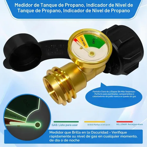 Vista 2 de Indicador de nivel de tanque de propano, medidor universal de propano para tanque LP de 5-40 lb, medidor de presión de gas con código
