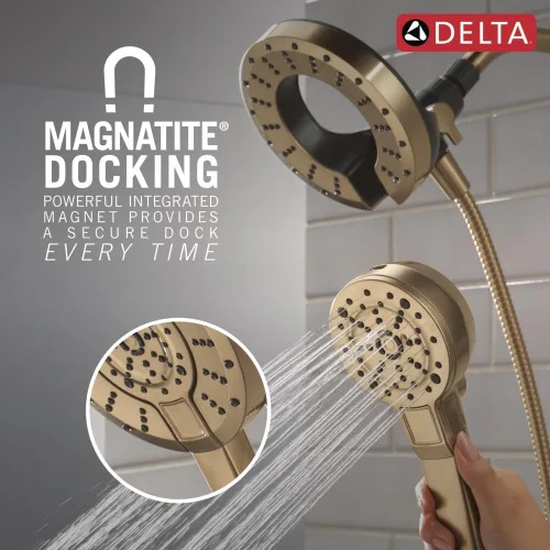 Vista 5 de Delta In2ition - Cabezal de ducha doble 2 en 1 de 5 ajustes con spray ProClean de alta presión de mano, cabezal de ducha desmontable dorado
