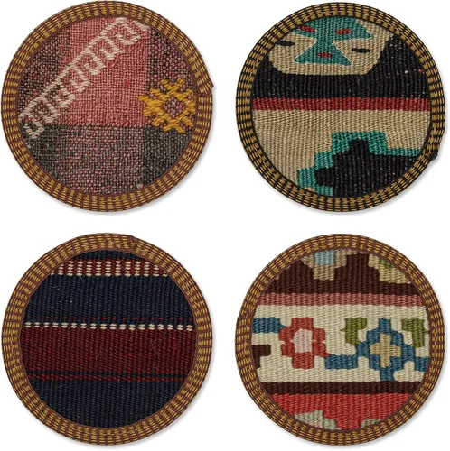 Vista 4 de Kilim - Juego de 4 posavasos Kilim auténticos, hechos a mano en Turquía y seleccionados a mano para calidad y mezcla