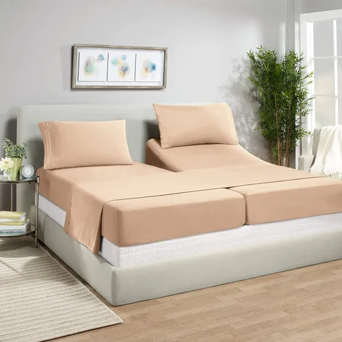 Vista 21 de Juego de sábanas de lujo Juego de cama de lujo, bolsillo extra profundo Juego de sábanas ajustable, sábana de arriba y 2 fundas de almohada, ropa