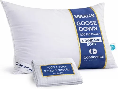 Vista 16 de Continental Bedding Almohada de plumón de ganso siberiano 800 relleno de plumón de ganso blanco, 400 hilos, 100% algodón, suave, media firme