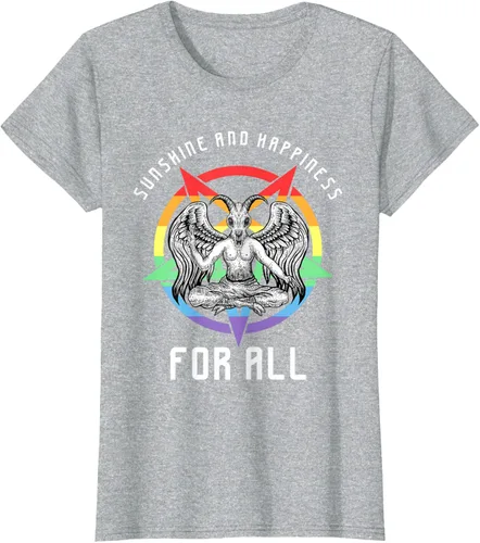 Vista 25 de Funny Sunshine and Happiness for All LGBT Gay Pride Baphomet Camiseta Negro