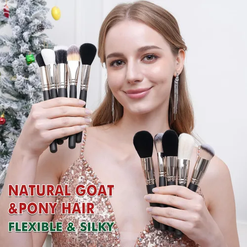 Vista 8 de BUEART DESIGN - Juego de 42 brochas de maquillaje con pelo de cabra natural real (42 piezas, negro perla mate)