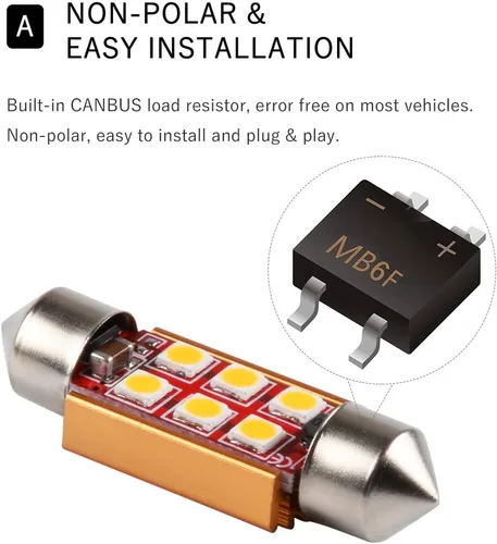 Vista 3 de 1797 36mm C5W 6411 6418 DE3425 Bombilla LED para luz de domo de coche, blanco cálido 3030 SMD para mapa, placa, maletero, interior, lámpara