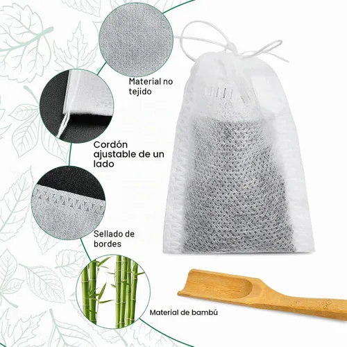Vista 5 de 1000 bolsas de té desechables para té de hojas sueltas, bolsas de té vacías con cordón a granel, bolsas de filtro de té con cucharas de té para té